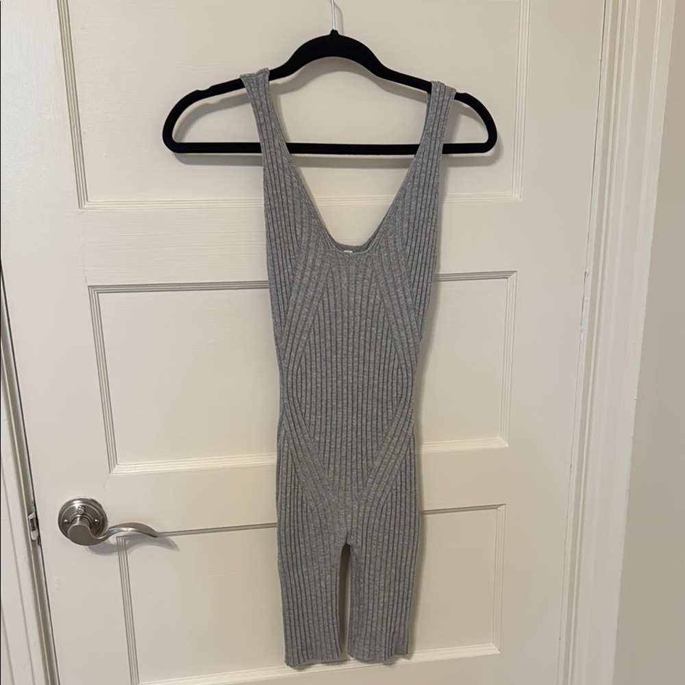 Gray Ribbed Knit Jumpsuit